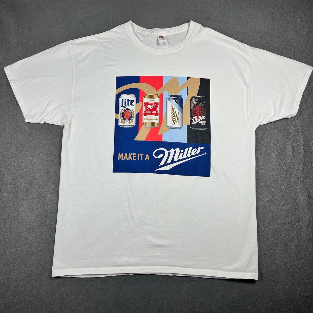 Miller Beer‎ Graphic Print Tee T-Shirt XL Fruit of the Loom miller time hi lite